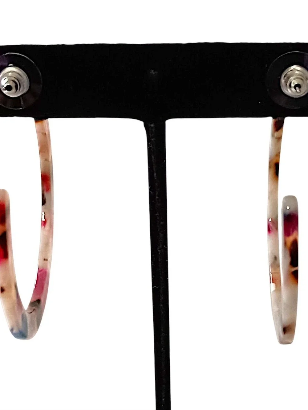 Vtg Colorful Hoop Earrings Acrylic Pierced LARGE Marbled Confetti Lightweight